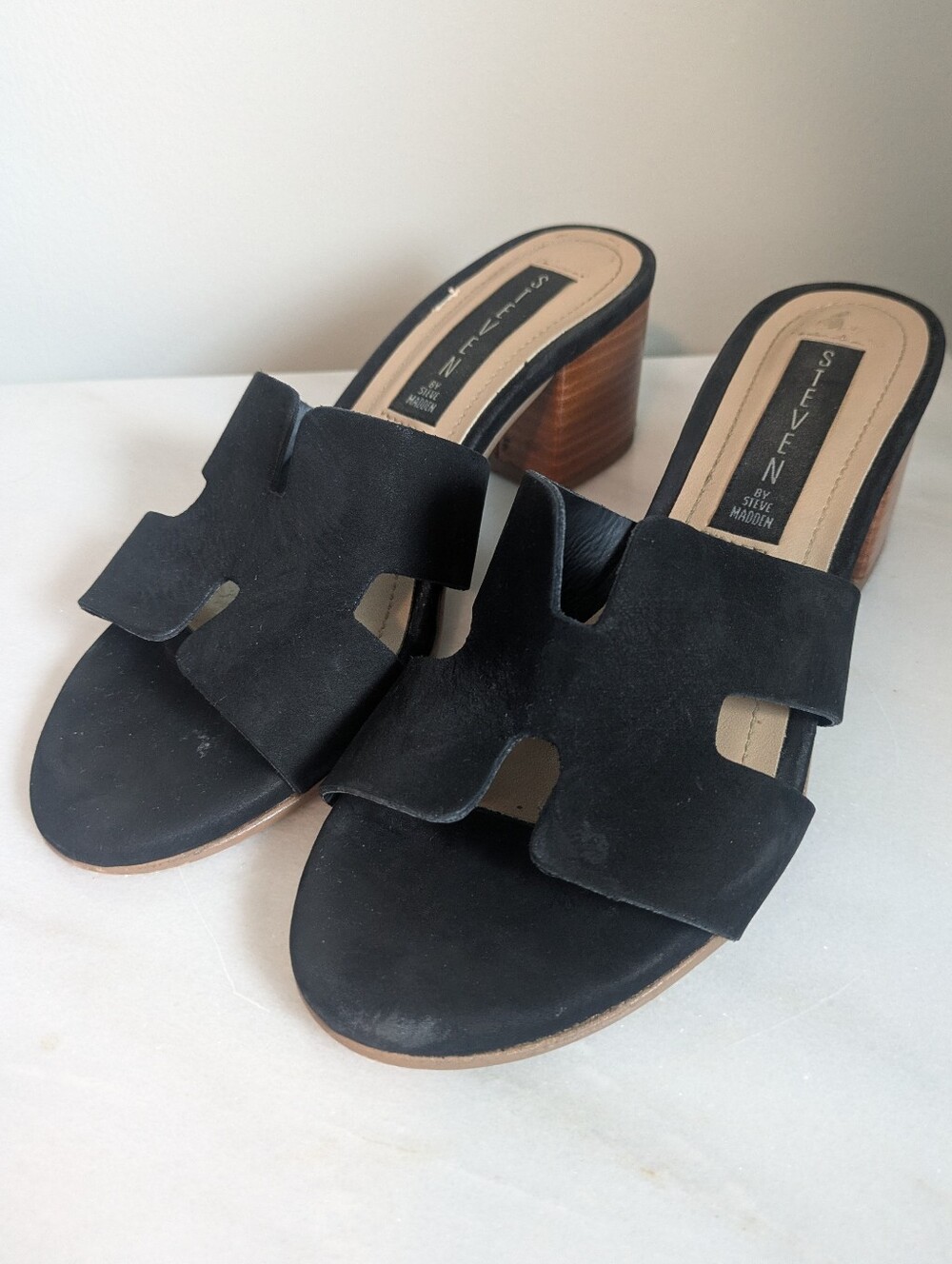 Steve Madden Fuiji Block Heel Mule Sandals Black 6.5